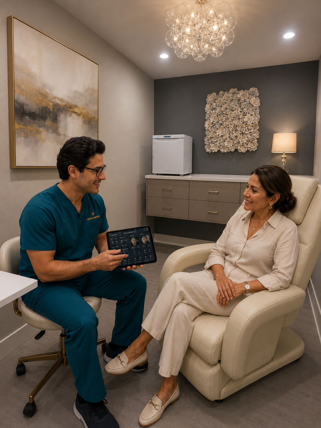 Clinician reviewing a personalized peptide protocol with a client
